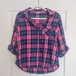 Victoria's Secret Pink and Blue Flannel Button Down
